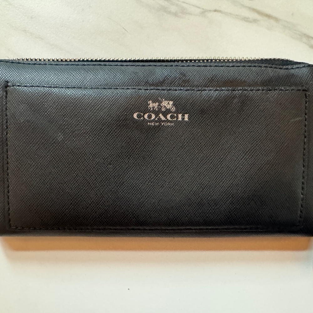Coach Black Darcy Saffiano Leather Accordion Wallet